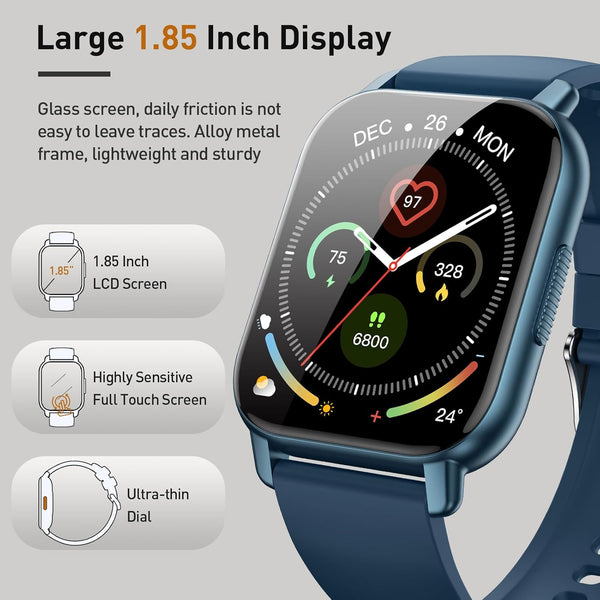 Smart Watch for Men Women, 1.85" HD Screen Smartwatch (Answer/Make Call) with Heart Rate Sleep Monitor Pedometer, 110+ Sports Mode Fitness Watch,