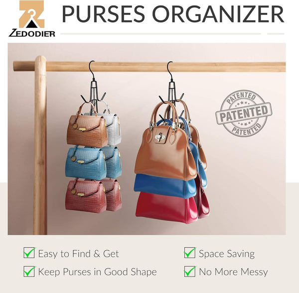 ZEDODIER Purse Hanger Organizer for Closet, 4 Pack Hanging Bag Holder, Keeping Purses Visible and in Good Condition, Metal Handbag Storage Hook