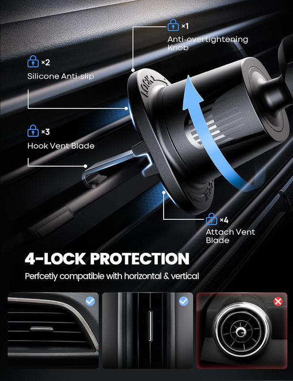 Lamicall 2025 Wider Clamp & Metal Hook Car Phone Holder Vent [Thick Cases Friendly] Phone Holders for Your Car Mount Automobile Hands Free Cradle