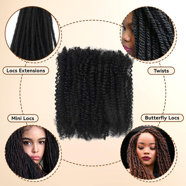 Premium Afro Kinky Bulk Human Hair 100%, Afro Kinkys Human Hair Bulk for Dreadlock Extensions, Repair Locs, Create Dreadlocks. Can Dye and Bleach,
