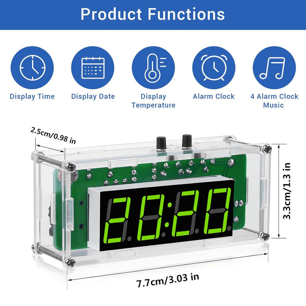 Mioyoow TJ-56-428 4-Digit Digital DIY Clock Kits with Acrylic Shell, DIY Alarm Clock Soldering Practice Kit for Students and Diyers, DIY