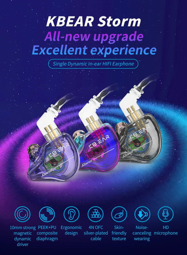 YINYOO KBEAR Storm Professional in Ear Headphones Monitor Earphones for Singers Drummers Musicians Bassists, Custom Wired Earbuds IEM, Hi Res