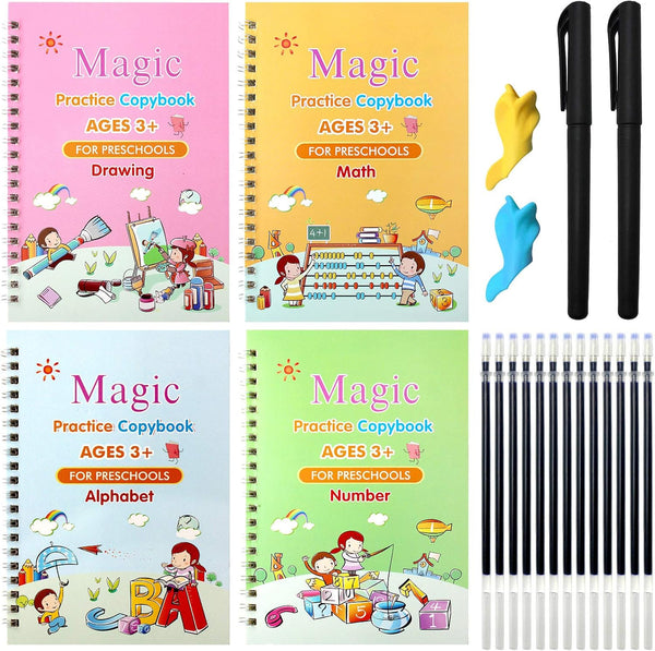 5 PCS Grooved Writing Books for Kids Children Reusable Magic Practice Copy Book Writing Workbook Magic Ink Copy Books for Preschool Tracing Letter