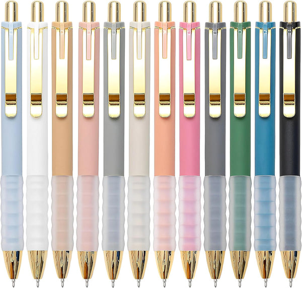 Linbsunne Ballpoint Pens Black Medium Point 1Mm Pen with Super Soft Grip Ball Point Pen for Men Women Retractable Pens (Gold-12 Pcs)