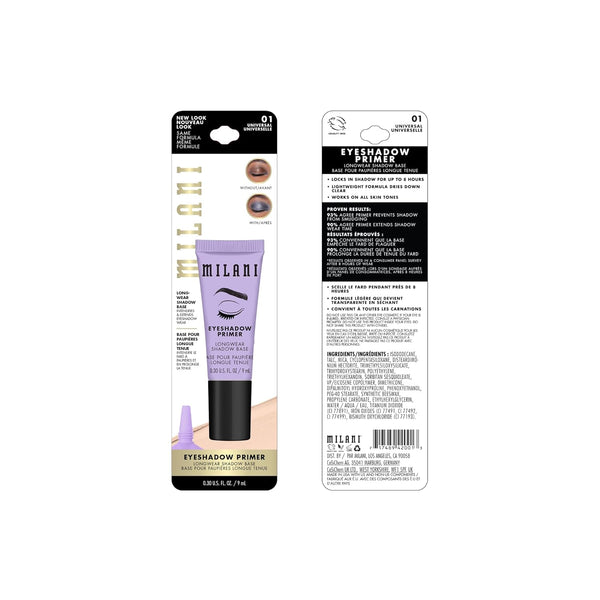 Milani Eyeshadow Primer - Clear Lightweight Eye Makeup Base for Crease-Proof Longwear - Preps Lids for Vibrant Color on All Skin Types - 1 Pack Single