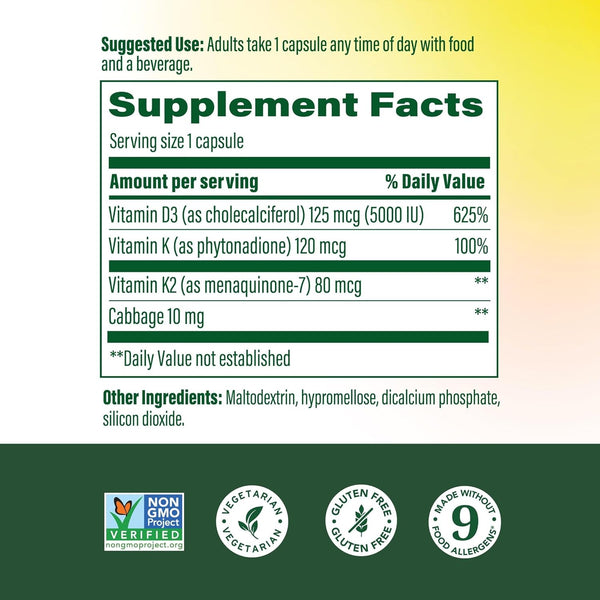Megafood Vitamin D3 5000 IU (125 Mcg) - Vegetarian Supplements with Vitamin D3 K2 - Supports Bones, Teeth, Muscles & Immune Health - Certified