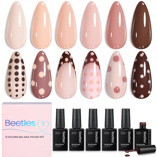 Beetles Gel Polish Nail Set 6 Colors Skin Tones Collection Nude Brown Gel Nail Polish Pink Neutral Soak off Uv Led Lamp Needed Manicure Diy Home