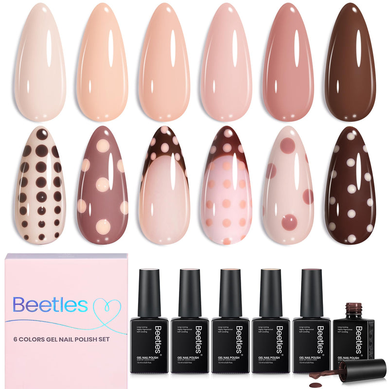 Beetles Gel Polish Nail Set 6 Colors Skin Tones Collection Nude Brown Gel Nail Polish Pink Neutral Soak off Uv Led Lamp Needed Manicure Diy Home