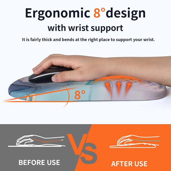 Ergonomic Mouse Pad Wrist Support with Massage Design, Wrist Rest Pain Relief Mousepad with Memory Foam&Non-Slip PU Base, Mouse Pads for Wireless