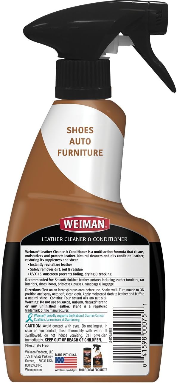 Weiman Leather Cleaner and Conditioner for Furniture - 12 Ounce - 2 Pack - Ultra Violet Protection Help Prevent Cracking or Fading of Leather