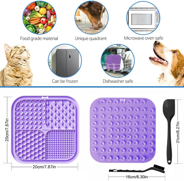 Lesipee Licking Mat for Dogs & Cats 2 Pack, Slow Feeder Lick Pat, Anxiety Relief Dog Toys Feeding Mat for Butter Yogurt Peanut, Pets Supplies