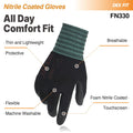 DEX FIT Nitrile Work Gloves FN330, 3 Pairs, 3D-Comfort Stretchy Fit, Firm Grip, Thin & Lightweight, Touch-Screen Compatible, Durable, Breathable &