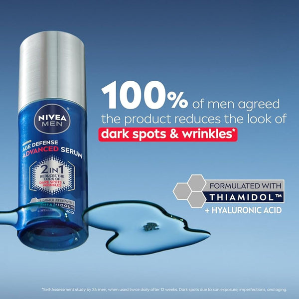 NIVEA MEN Age Defense Advanced Face Serum for Dark Spots with Thiamidol (TM) + Hyaluronic Acid, Skin Care Gifts for Dad, Helps Reduce Look of Dark