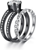 MABELLA Couple Rings Black MenâS Titanium Matching Band Women CZ Stainless Steel Engagement Wedding Sets