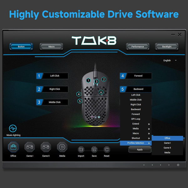 TMKB Falcon M1SE Ultralight Honeycomb Gaming Mouse, High-Precision 12800DPI Optical Sensor, 6 Programmable Buttons, Customizable RGB, Drag-Free