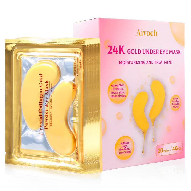 20Pairs/40Pcs 24K Gold Eye Patches, Collagen Eye Masks for Dark Circles and Eye Bags, Smooth Wrinkles & Puffy Eyes, Mois