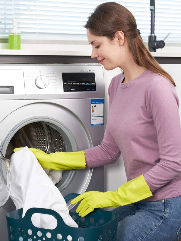 LANON 3 Pairs Wahoo Skin-Friendly Cleaning Gloves, Dishwashing Kitchen Gloves with Cotton Flocked Liner, Reusable, Non-Slip, Bud Tender, Medium