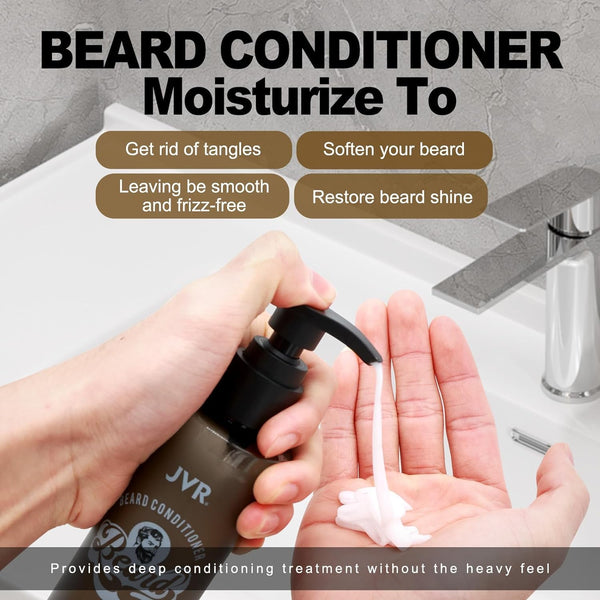 JVR Beard Wash and Beard Conditioner for Men, Beard Shampoo Cleanse and Reduces Frizz, Soften & Strengthens, Organic with Coconut, Aloe, Provides