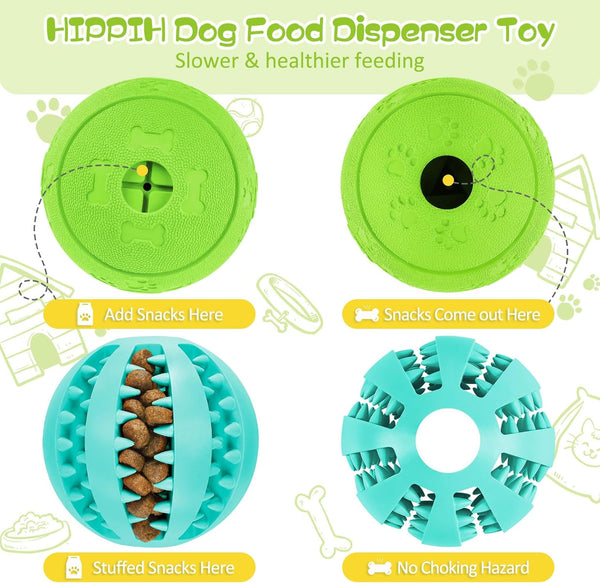 HIPPIH Dog Puzzle Toy 2 Pack, Interactive Dog Toys for Treat Dispensing, Durable Puppy Toys for Teething, Dog Treat Ball for Teeth/Slow Feeder/IQ