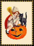 Orenco Originals Girl Black Cat Pumpkin Victorian Halloween Counted Cross Stitch Pat. Orenco Originals Girl Black Cat Pumpkin Victorian Halloween