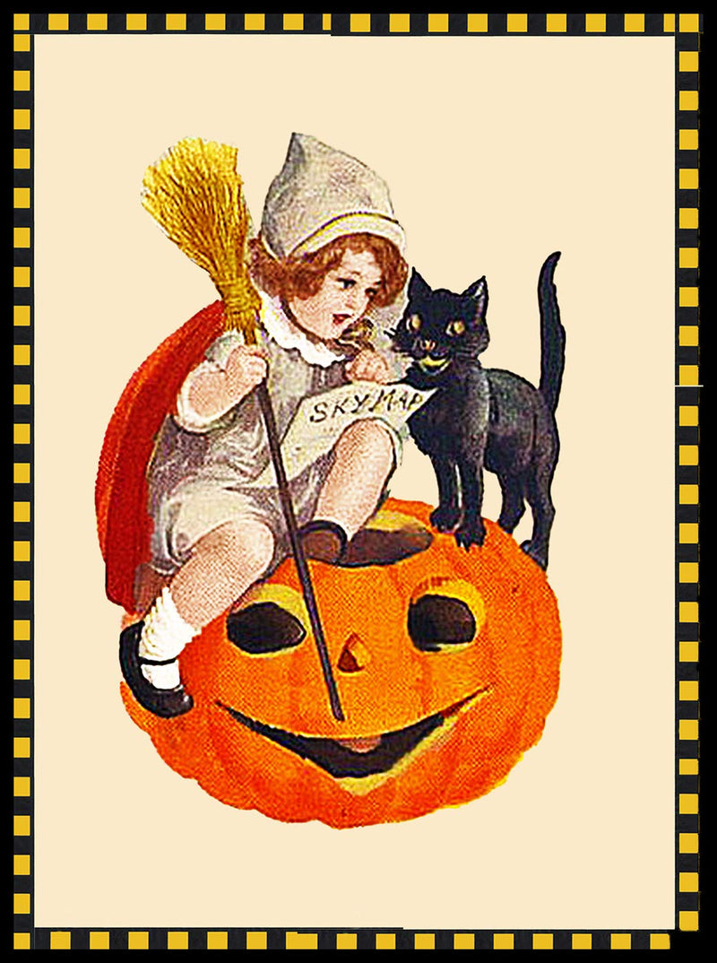 Orenco Originals Girl Black Cat Pumpkin Victorian Halloween Counted Cross Stitch Pat. Orenco Originals Girl Black Cat Pumpkin Victorian Halloween