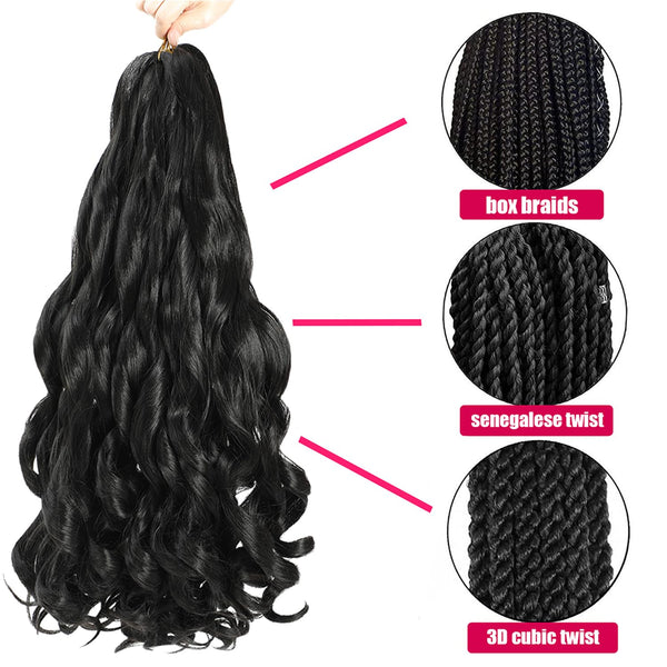 French Curly Pre-Stretched Braiding Hair 12 Inch 8 Packs - Bouncy Loose Wavy Synthetic Extensions for Black Women (1B/30)