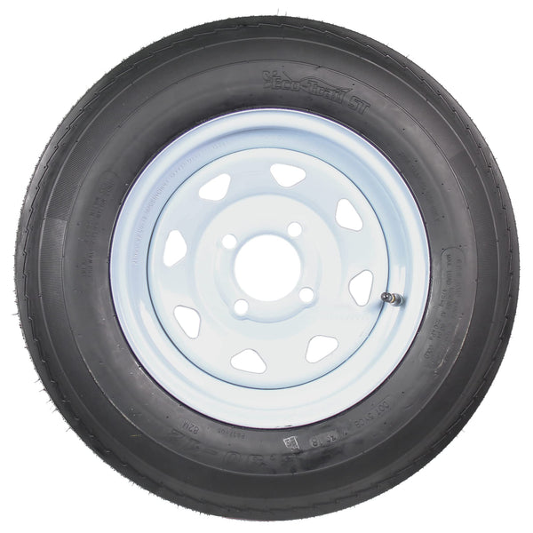 Ecustomrim Trailer Tire on White Rim 530-12 5.30-12 5.30 X 12 Load Range C 4 Lug 12 X 4 Wheel - 2 Year Warranty W/Free Roadside