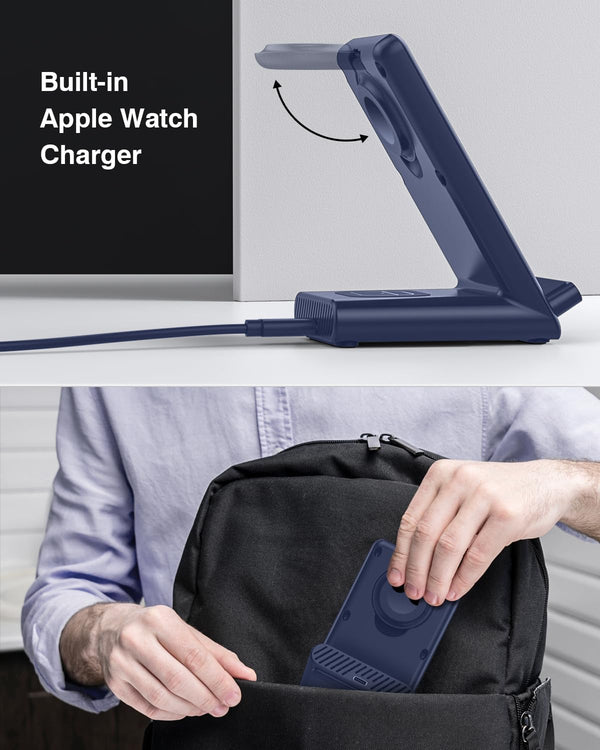 Wireless Charging Station,3 in 1 Wireless Charging Stand Made for Apple Watch Ultra 10 9 8 7 6 SE 5 4 3,Fast Wireless Charger Made for Iphone