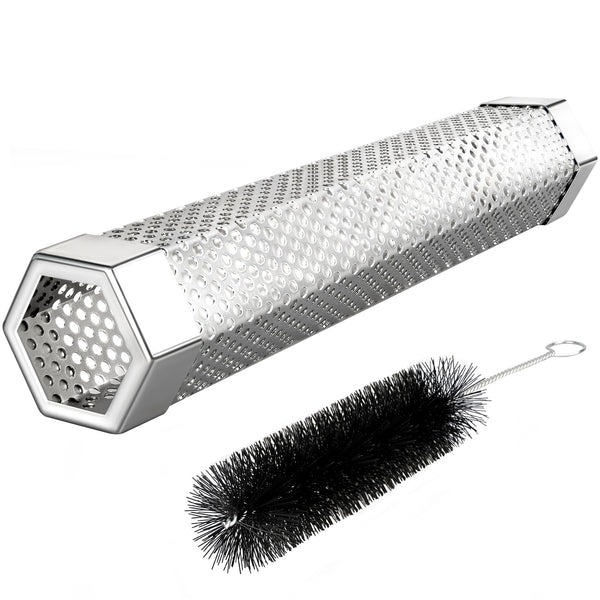 Pellet Smoker Tube, 1 Pack 12'' Smoker Tube with Brush, Premium Stainless Steel, 5 Hours of Billowing Smoke Tube Smoker for All Grill, Smoker,