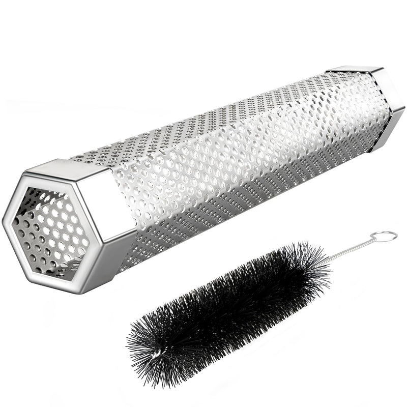Pellet Smoker Tube, 1 Pack 12'' Smoker Tube with Brush, Premium Stainless Steel, 5 Hours of Billowing Smoke Tube Smoker for All Grill, Smoker,