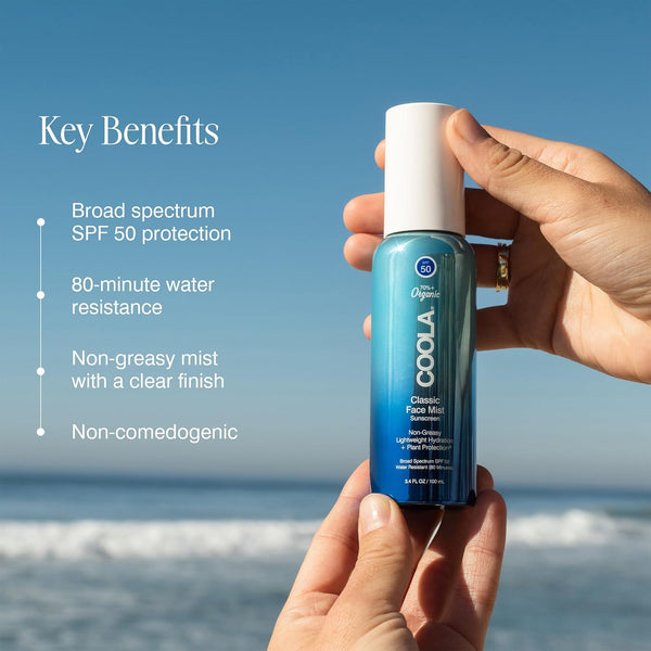 COOLA Organic Sunscreen SPF 50 Sunblock Face Mist, Dermatologist Tested Skin Care for Daily Protection, Vegan and Gluten Free, Natural Fragrance,