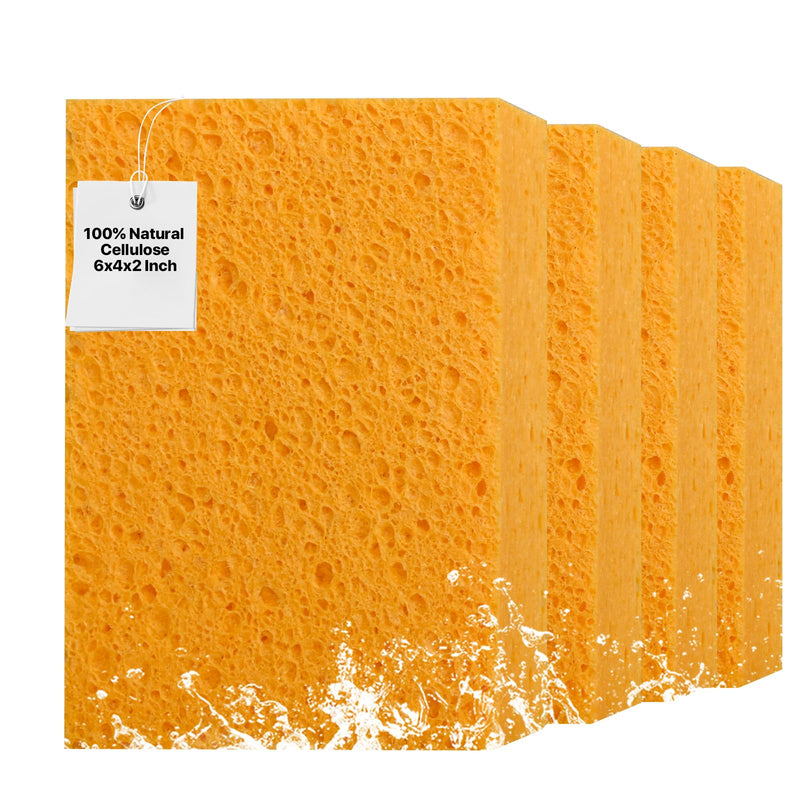 4 PCS Large Natural Cellulose Sponges 6X4X2 Inch - Super Absorbent and Biodegradable, Perfect for Home & Kitchen Cleaning, Boat Bail, Car Washing
