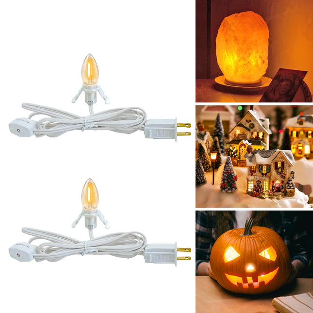 Set of 2 Accessory Cord with One Led Light Bulb 6Ft Blow Mold Light Indoorstring Lights, C7 Lamp with Spare Fuse Forhall