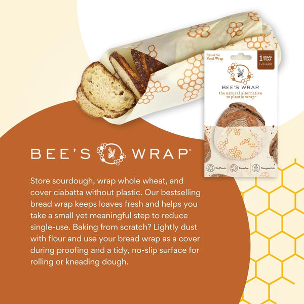 Bee'S Wrap Beeswax Wraps for Food - Honeycomb Bread Wrap - Made in USA Reusable Bread Storage Bags - Organic & Eco-Friendly Alternative to