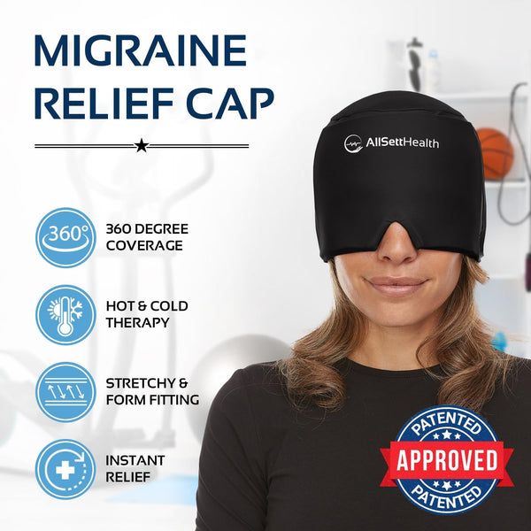 Migraine Relief Cap Ice Head Wrap and Hat | Hot/Cold Gel Pack with Face and Eye Mask Compress for Headache Relief - Black - FSA HSA Eligible