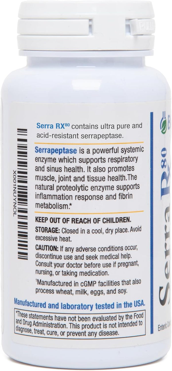 Serra-Rx 80,000 SPU Serrapeptase - Acid-Resistant Proteolytic Systemic Enzyme, Non-Gmo, Gluten Free, Vegan, Supports Sinus & Lung Health, 90 Veg
