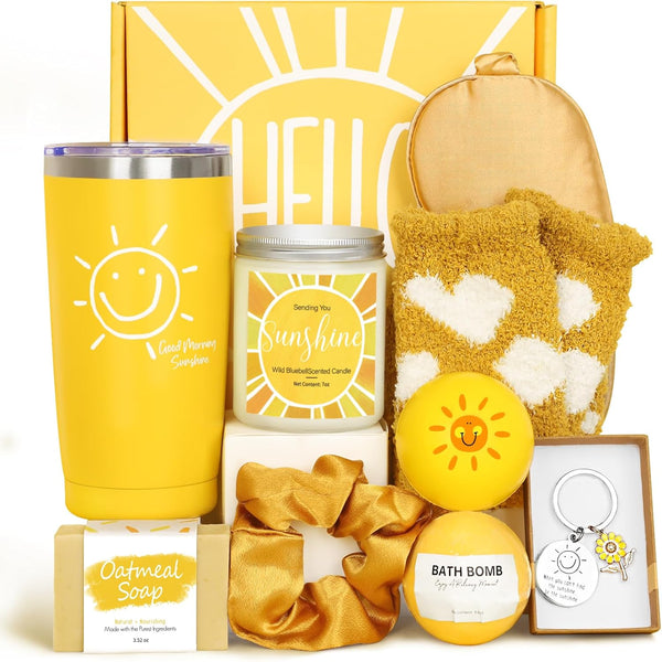 BRIGHTEN up HER DAY! Unique 10Pcs Birthday Gift Baskets for Women - Sister & Friendship Cheer up Box with Get Well Soon & Sunshine Gifts!