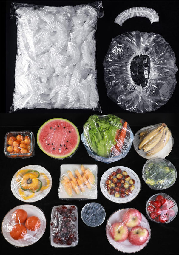 300Pcs Reusable Elastic Food Covers - Universal Stretchable Clear Adjustable Plastic Plate & Bowl Covers, Outdoor Fresh Keeping Bags, Kitchen