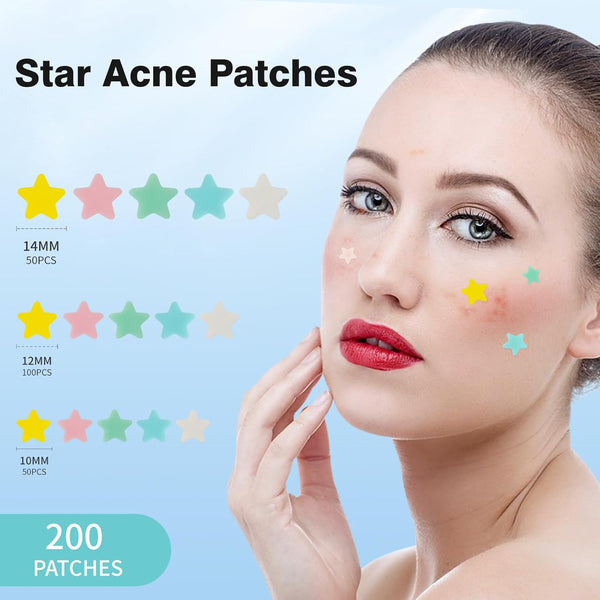 Pimple Patches for Face, Hydrocolloid Acne Patches, Cute Star Zit Covers, Colorful Spot Stickers with Tea Tree, Salicylic Acid & Cica Oil| 3 Sizes