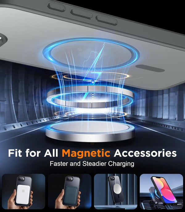SPIDERCASE Designed for Iphone 16E Case, Magnetic Translucent with 2PCS Tempered Glass Screen Protector Anti-Fingerprint Anti-Scratch, Gray