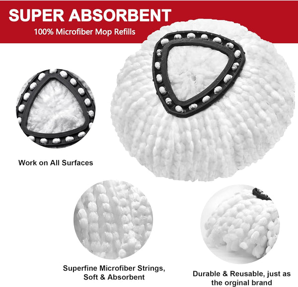 3 Pack Mop Replacement Heads for O-Ceda Mop Replace Head Easywrin Spin Mop Heads Replacements, Microfiber Spin Mop Refills, Easy Cleaning Mop Head