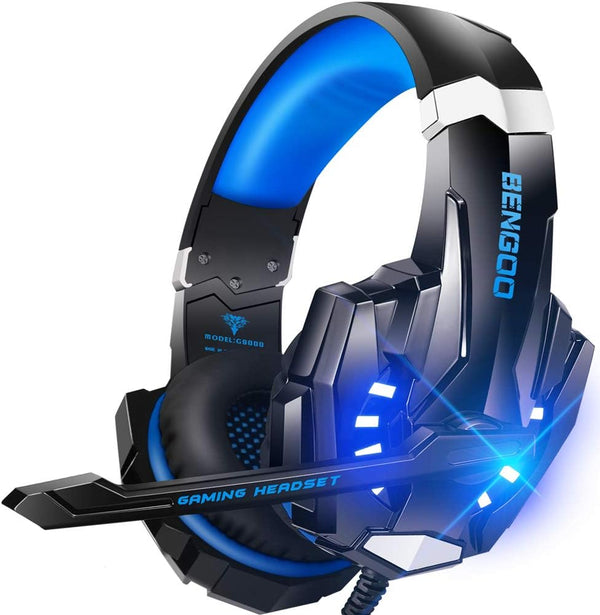 BENGOO G9000 Stereo Gaming Headset for PS4 PC Xbox One PS5 Controller, Noise Cancelling over Ear Headphones with Mic, LED Light, 7.1 Surround
