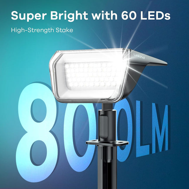 Linkind Solar Spot Lights Outdoor, 60 Leds Solar Lights Outdoor Waterproof IP67 with 30% Conversion Rate, Ideal for Land