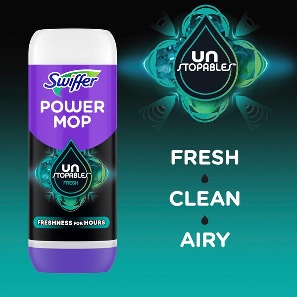 Swiffer Powermop Floor Cleaning Solution with Unstopables Fresh Scent, Powermop Refills, Floor Cleaner for Mopping, 25.3 Fl Oz, 2 Pack