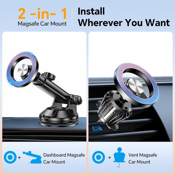 For Magsafe Car Mount? Windshield + Vent + Dash ? Magnetic Phone Holder for Car Phone Holder Mount Cell Phone Holders for Your Car Truck Suction