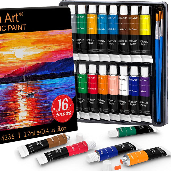 Aen Art Acrylic Paint Set for Pumpkin Painting, 16 Colors Painting Supplies for Canvas Wood Fabric Ceramic Crafts, Non Toxic&Rich Pigments for