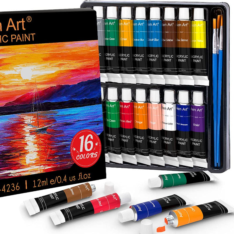 Aen Art Acrylic Paint Set for Pumpkin Painting, 16 Colors Painting Supplies for Canvas Wood Fabric Ceramic Crafts, Non Toxic&Rich Pigments for