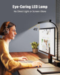 SUPERDANNY LED Desk Lamp for Office Home, Eye-Caring Desk Light with Adjustable Gooseneck, 12W Touch Control Dimmable Brightness, Architect Clamp