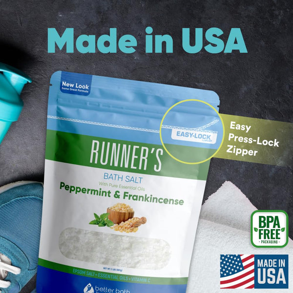 Runner'S Bath Salt 32 Ounces Epsom Salt with Natural Peppermint, Frankincense, Lemon, Cypress, Tea Tree and Lemongrass Essential Oils plus Vitamin