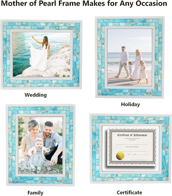 GIFTME 5 Beach Picture Frame 8X10,Mosaic Picture Frame Mother of Pearl,Turquoise Tabletop or Wall Hanging Photo Frame(8X10 Inch, Blue,1Pc)
